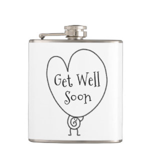 Cute Funny Heart Uplifting Character Get Well Soon Hip Flask
