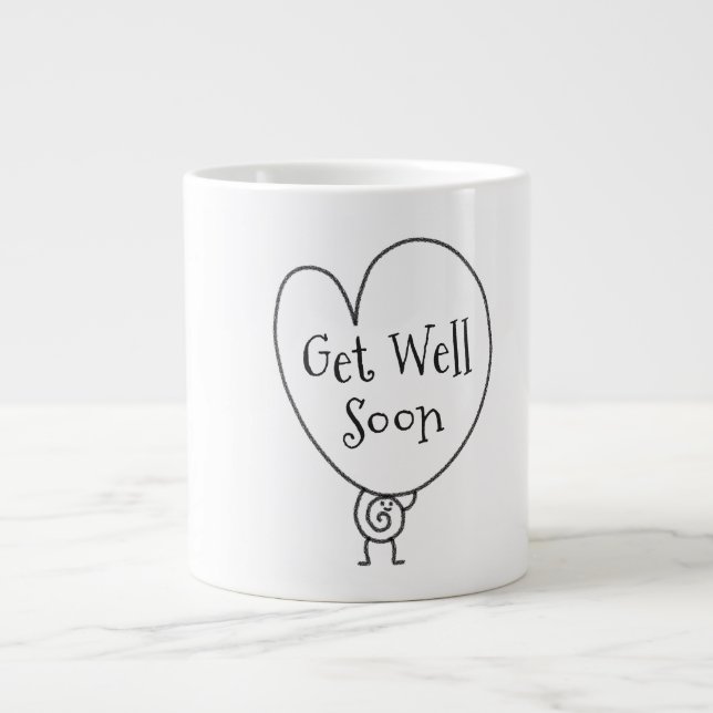Cute Funny Heart Uplifting Character Get Well Soon Large Coffee Mug (Front)