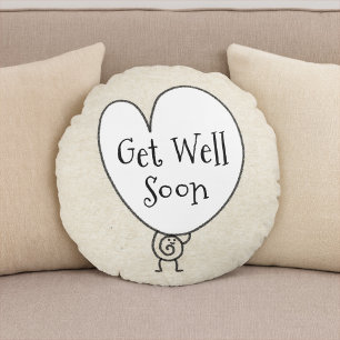 Cute Funny Heart Uplifting Character Get Well Soon Round Cushion