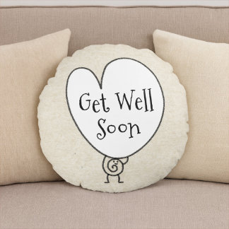 Cute Funny Heart Uplifting Character Get Well Soon Round Cushion