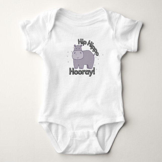 Cute, Funny "Hip Hippo Hooray" Hippopotamus  Baby Bodysuit (Front)