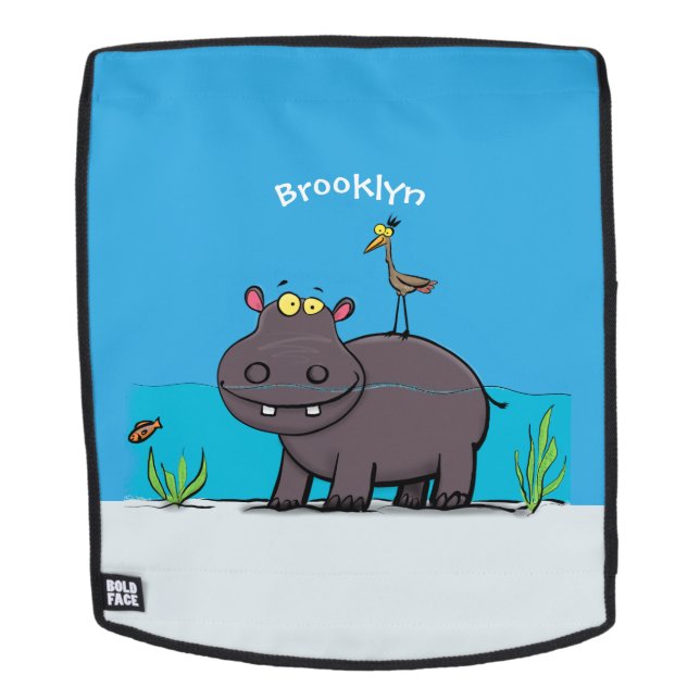 Cute funny hippopotamus with bird cartoon backpack (Removable Face)