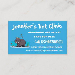 Cute funny hippopotamus with bird cartoon business card