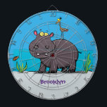 Cute funny hippopotamus with bird cartoon dartboard<br><div class="desc">Hippo birdie! This cute hippopotamus and bird are done in a bright cartoon style. Lots of fun!</div>