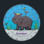 Cute funny hippopotamus with bird cartoon dartboard<br><div class="desc">Hippo birdie! This cute hippopotamus and bird are done in a bright cartoon style. Lots of fun!</div>