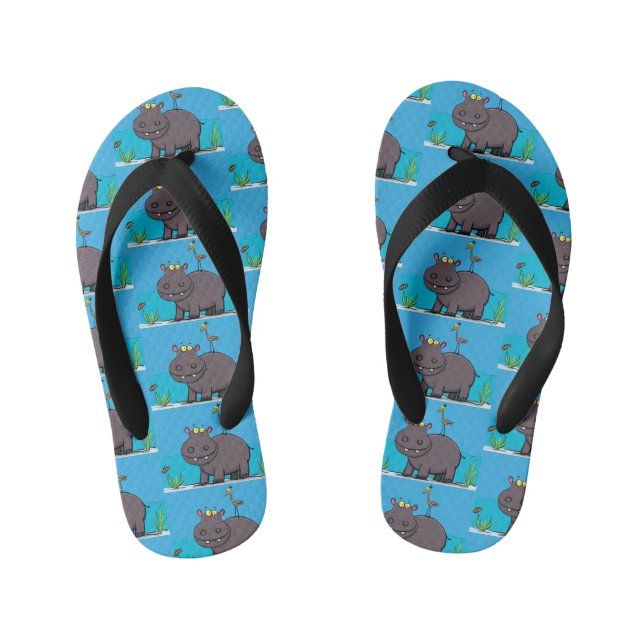 Cute funny hippopotamus with bird cartoon kid's thongs (Footbed)