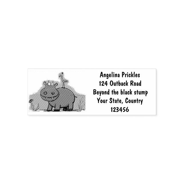 Cute funny hippopotamus with bird cartoon self-inking stamp (Design)