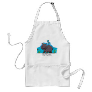 Cute funny hippopotamus with bird cartoon standard apron