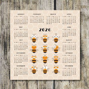 Cute Funny Honey Bee Honeycomb Calendar 2026
