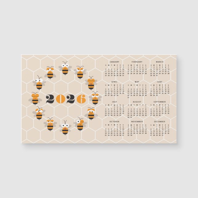 Cute Funny Honey Bee Honeycomb Calendar 2026 (Front)