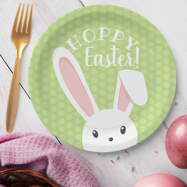 Cute funny Hoppy Easter Bunny Green Spring Party Paper Plate (Creator Uploaded)