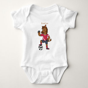 Cute funny horse playing soccer cartoon baby bodysuit