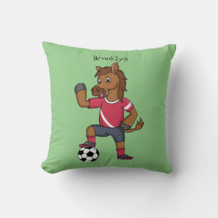 Cute funny horse playing soccer cartoon cushion