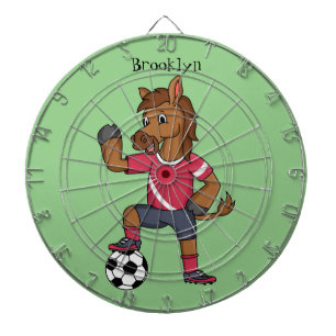 Cute funny horse playing soccer cartoon dartboard