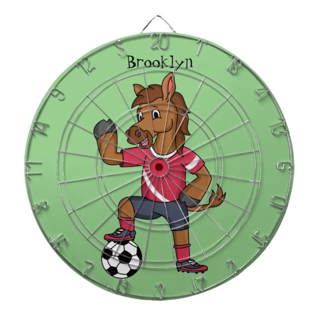 Cute funny horse playing soccer cartoon dartboard (Front)