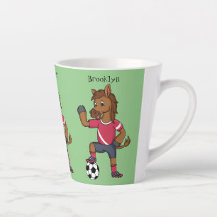 Cute funny horse playing soccer cartoon latte mug