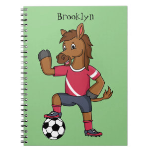 Cute funny horse playing soccer cartoon notebook