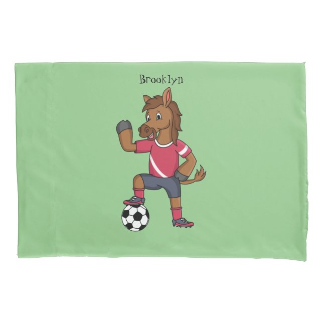 Cute funny horse playing soccer cartoon pillowcase (Front)