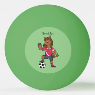 Cute funny horse playing soccer cartoon ping pong ball