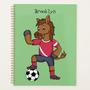 Cute funny horse playing soccer cartoon planner