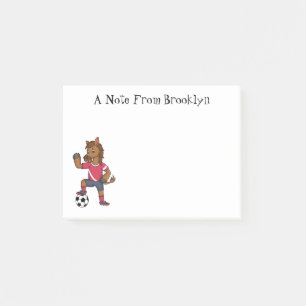 Cute funny horse playing soccer cartoon post-it notes