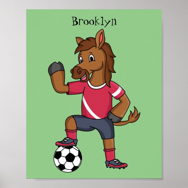 Cute funny horse playing soccer cartoon poster (Front)