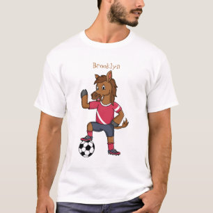 Cute funny horse playing soccer cartoon T-Shirt