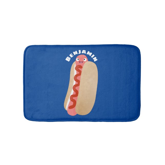 Cute funny hot dog Weiner cartoon  Bath Mat (Front)