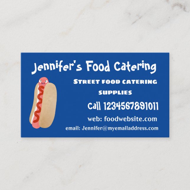 Cute funny hot dog Weiner cartoon Business Card (Front)