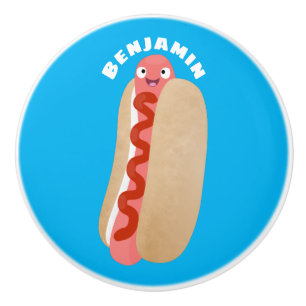 Cute funny hot dog Weiner cartoon Ceramic Knob
