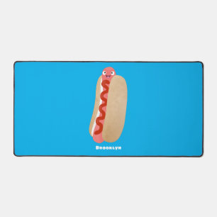 Cute funny hot dog Weiner cartoon Desk Mat