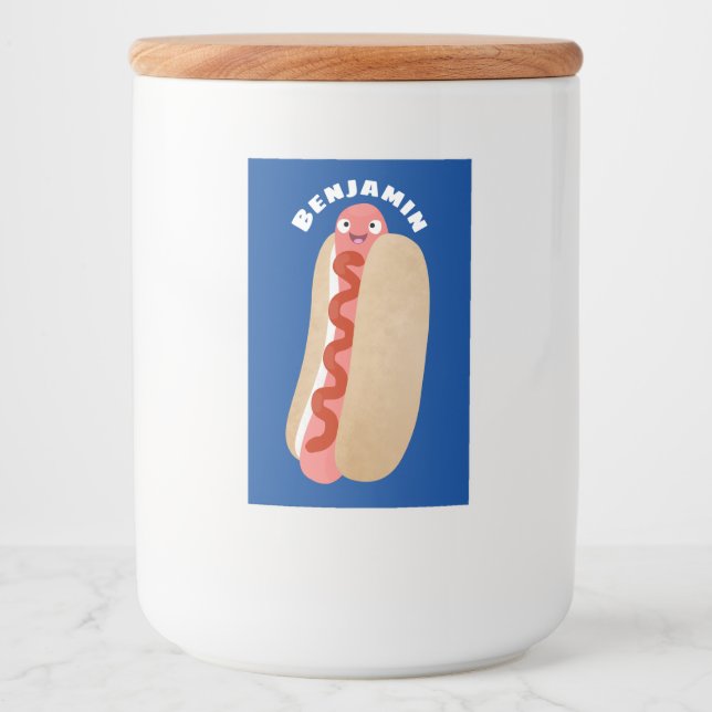 Cute funny hot dog Weiner cartoon Food Label (Front)