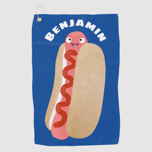 Cute funny hot dog Weiner cartoon  Golf Towel (Front)