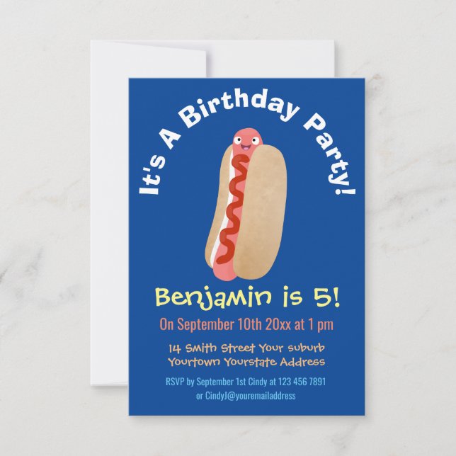 Cute funny hot dog Weiner cartoon Invitation (Front)