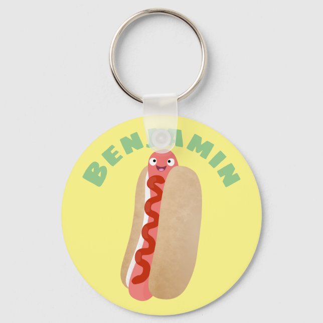 Cute funny hot dog Weiner cartoon Key Ring (Front)