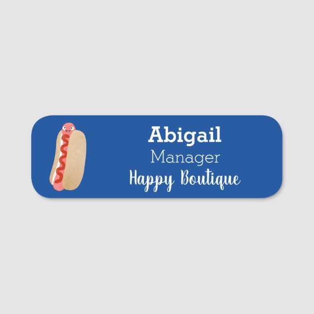 Cute funny hot dog Weiner cartoon Name Tag (Front)
