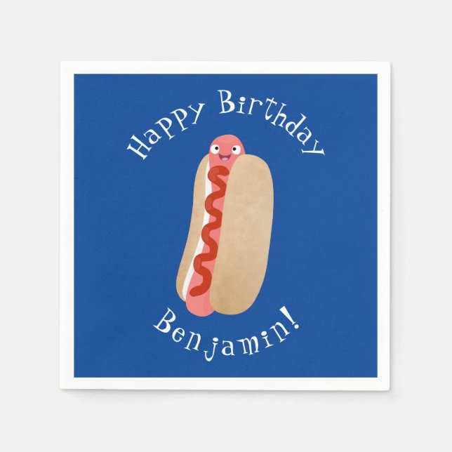 Cute funny hot dog Weiner cartoon  Napkin (Front)