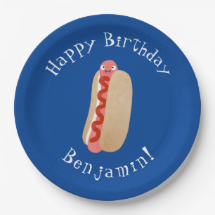 Cute funny hot dog Weiner cartoon Paper Plate