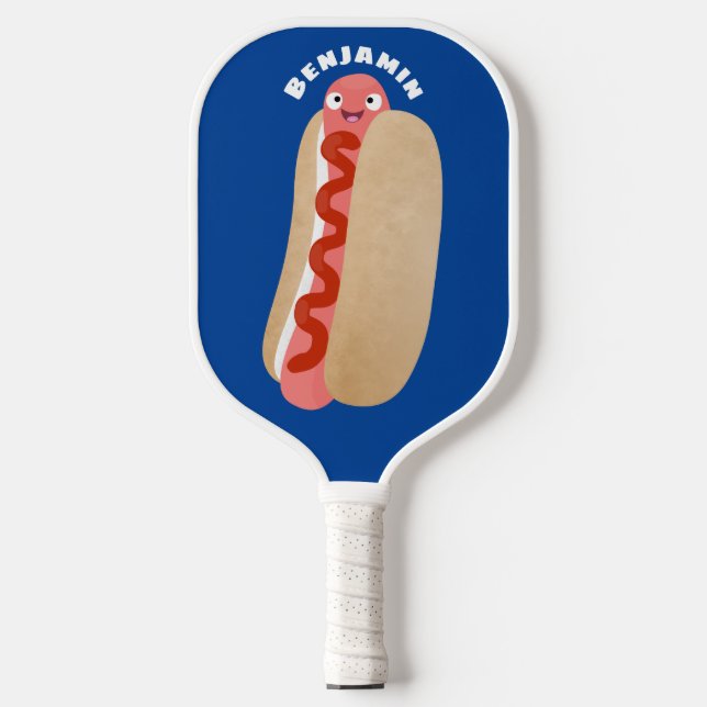 Cute funny hot dog Weiner cartoon Pickleball Paddle (Front)