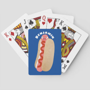Cute funny hot dog Weiner cartoon Playing Cards