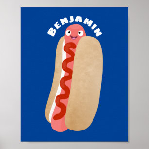 Cute funny hot dog Weiner cartoon  Poster