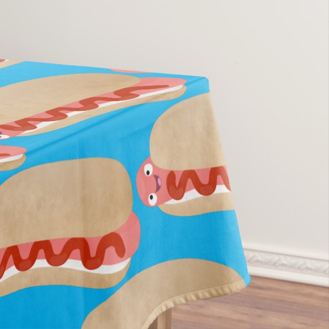 Cute funny hot dog Weiner cartoon Tablecloth (In Situ)