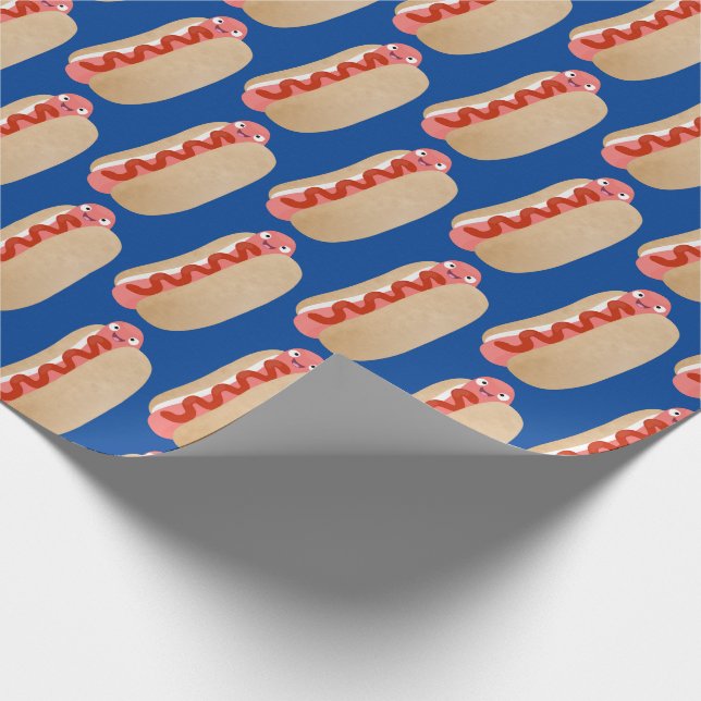 Cute funny hot dog Weiner cartoon  Wrapping Paper (Corner)