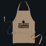 Cute Funny Hot Stuff Coming Through Fire BBQ Grill Standard Apron<br><div class="desc">This is a Cute Funny Men's Apron Gift Idea: Hot Stuff Coming Through. Design features a modern typography font and fire silhouette accent. Great as a Father's Day Gift to the Husband from the Wife or for your Dad or Father on their Birthday.</div>