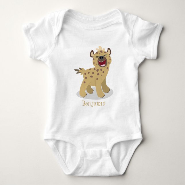 Cute funny hyena laughing cartoon illustration baby bodysuit (Front)