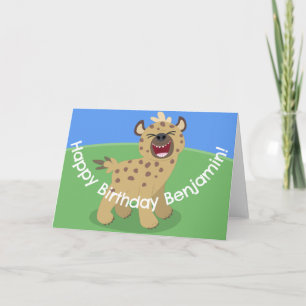 Cute funny hyena laughing cartoon illustration card