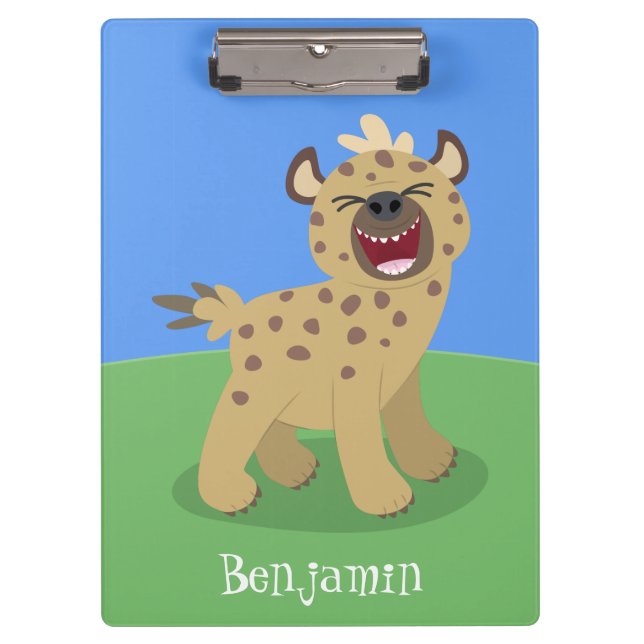 Cute funny hyena laughing cartoon illustration clipboard (Front)