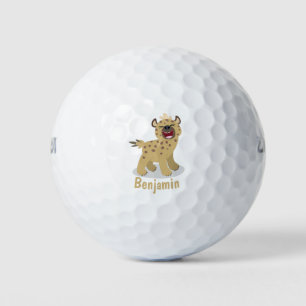Cute funny hyena laughing cartoon illustration golf balls