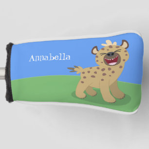 Cute funny hyena laughing cartoon illustration golf head cover