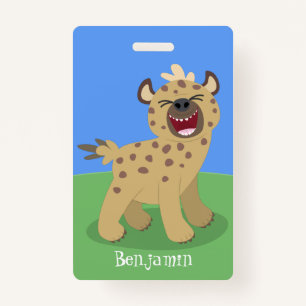 Cute funny hyena laughing cartoon illustration ID badge